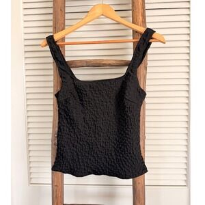 ASTR The Label Black Textured Tank Top Sleeveless Square Neck XS